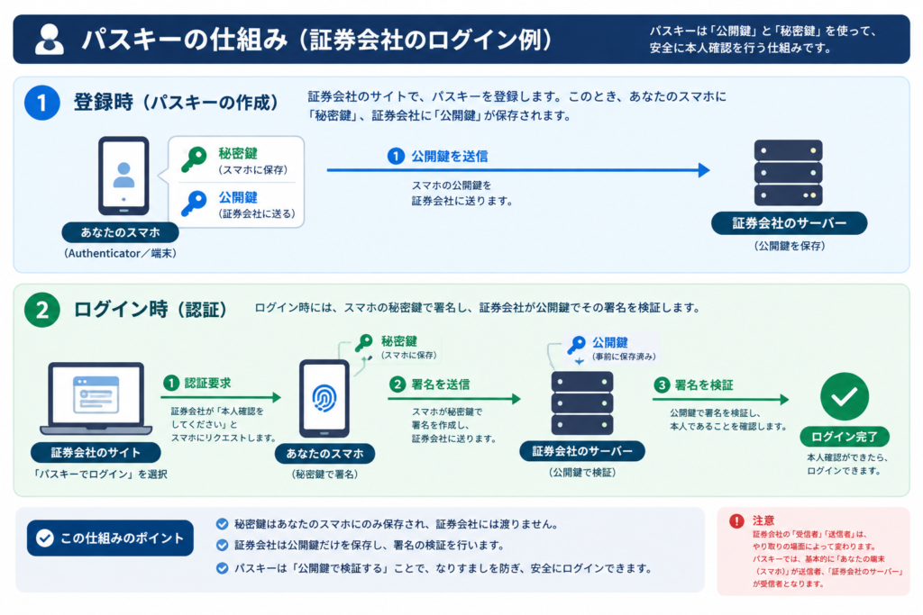 パスキーにおける秘密鍵と公開鍵の仕組みを説明
